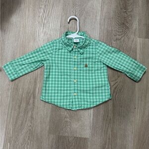 GAP Baby Green & White Checkered Button-Up Shirt 6–12M